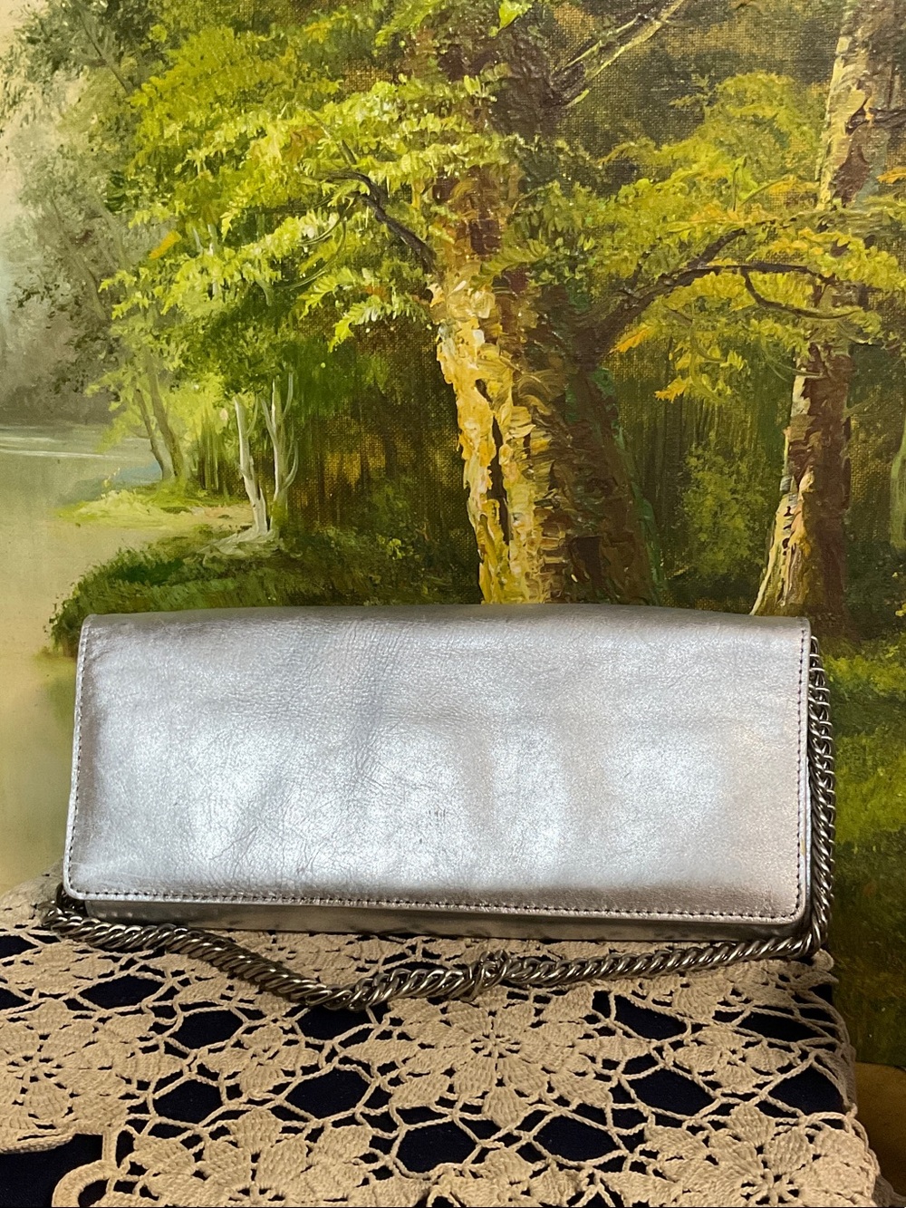 Ann Taylor Silver Metallic Chain Clutch